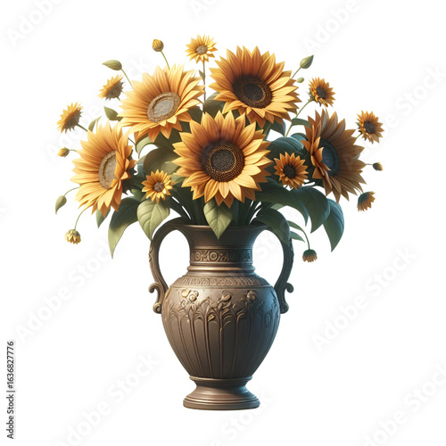 Sunflower vase isolated on white background