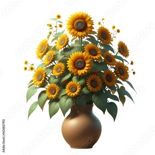 Sunflower vase isolated on white background