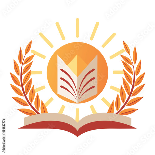 Open Book with Sun Rays and Laurel Wreath Vector Symbol for Human Rights Day