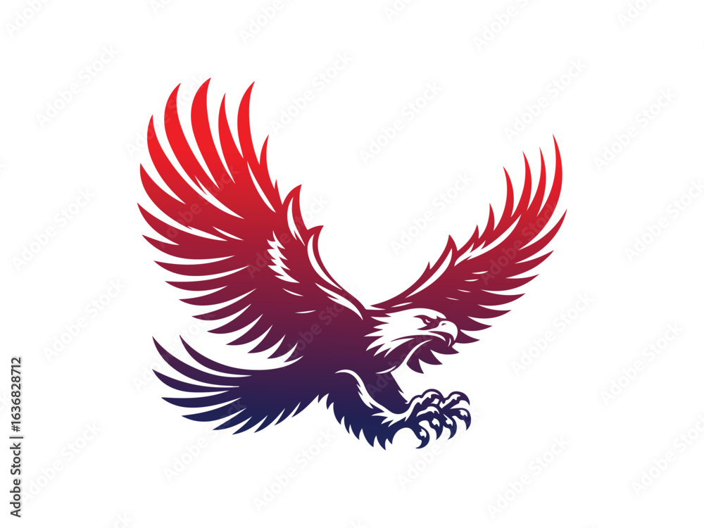 Obraz premium Black Silhouette of Flying Eagle Vector Illustration