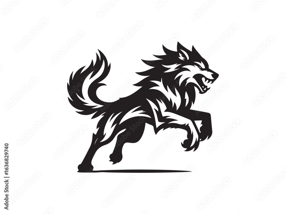 Fototapeta premium Black Silhouette of Howling Wolf Vector Illustration
