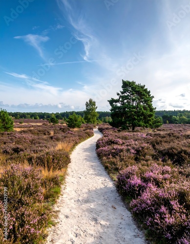 Scenic path through purple heath