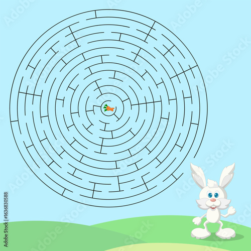 Maze game. Help the rabbit find the carrot. Educational games for children. Vector illustration for activity book, worksheet, print.