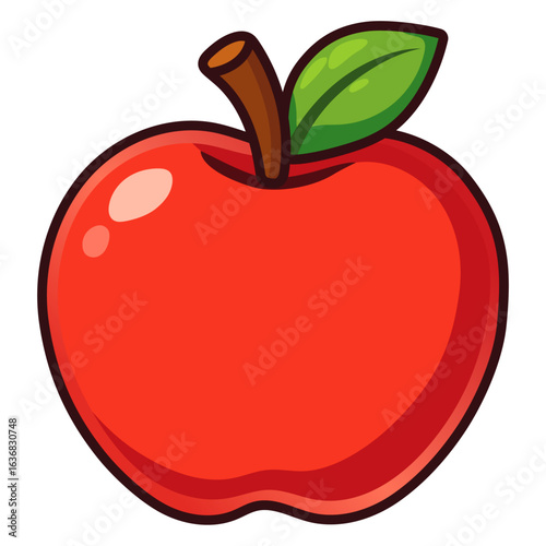 Red Apple Vector Icon – Cartoon Style Fruit Illustration