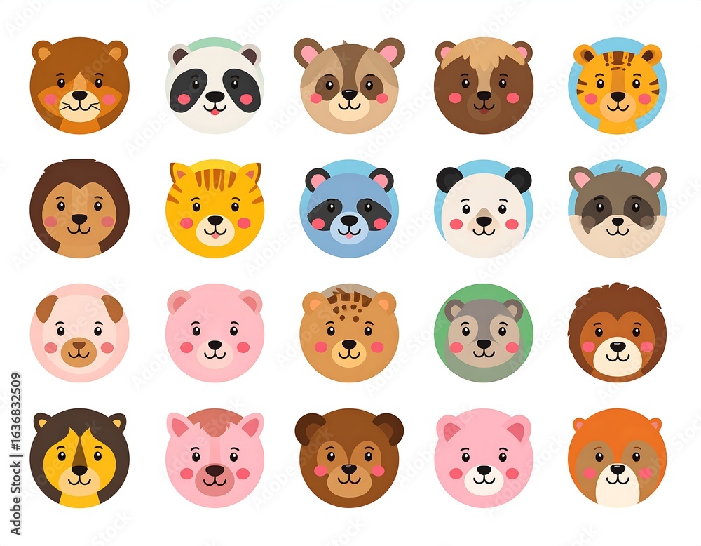 Fototapeta premium Cute animal faces in circular frames