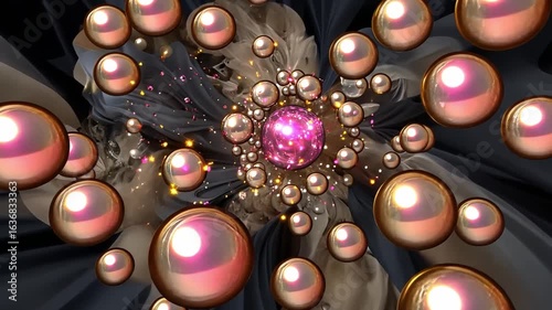 Abstract digital art featuring vibrant orbs and intricate patterns with a swirling background design