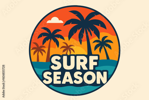 Wallpaper Mural Tshirt featuring a Surf Season Poster with a retro tropical beach sticker design Torontodigital.ca