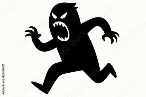 A youngster dressed as a ghost leaps into a heap of sweets in this Halloween silhouette vector illustration