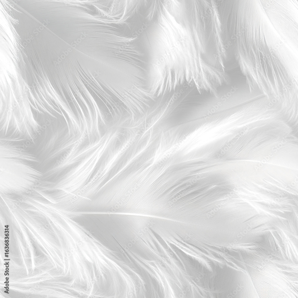 Fototapeta premium White feathers softly layered on a light gray background 