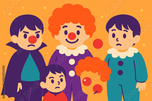 Collection of cartoon children dressed in funny and cute Halloween costumes