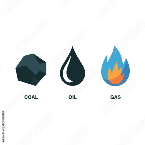 Icons representing coal oil and natural gas as energy sources