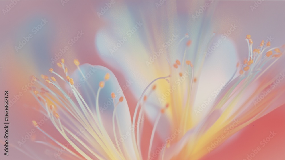 Fototapeta premium high detail pastel flower with gold stamen on soft pink background