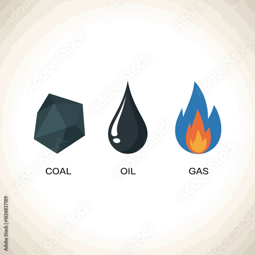 Icons representing coal oil and natural gas energy sources