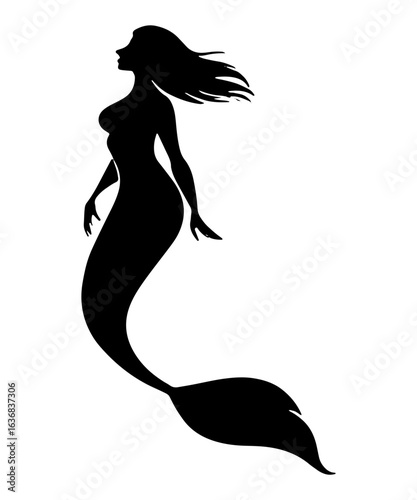 Elegant Mermaid Silhouette with Flowing Hair.