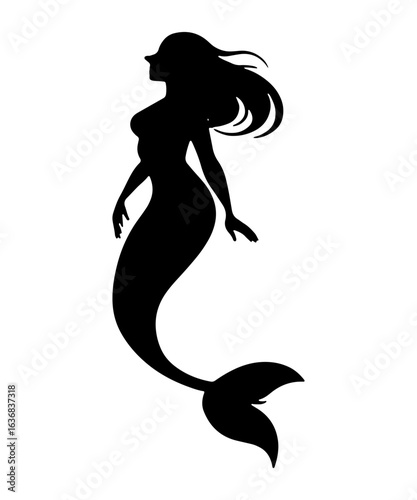 Elegant Mermaid Silhouette with Flowing Hair.