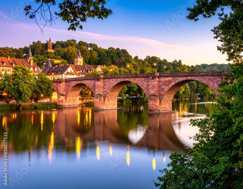 Scenic river bridge at dusk