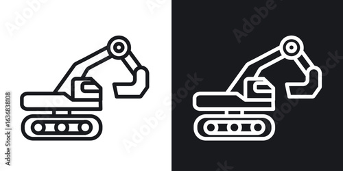 Excavator icon vector symbol in Line Art Style for Design, Presentation, Website or Apps Elements.