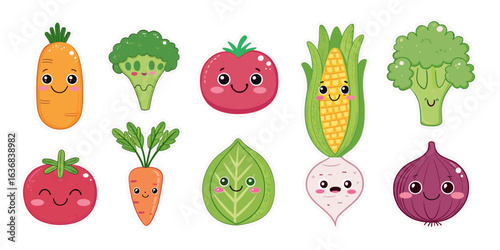 A delightful assortment of smiling vegetable characters, each radiating joy and charm
