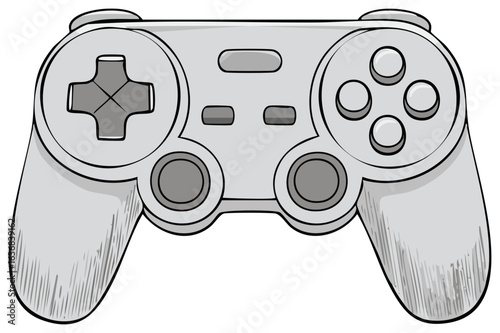 Retro game controller with directional pad and buttons illustration