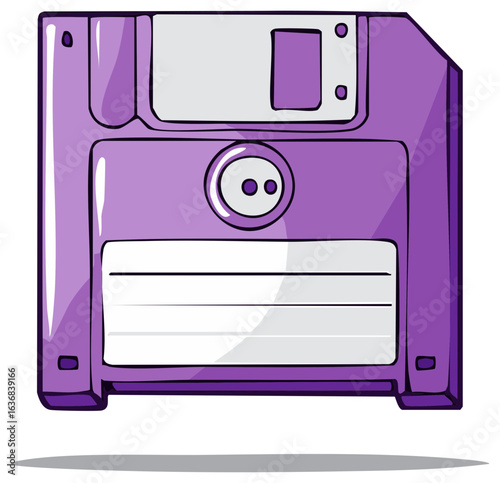 Vibrant Purple Floppy Disk Retro Computing Data Storage Cartoon Illustration