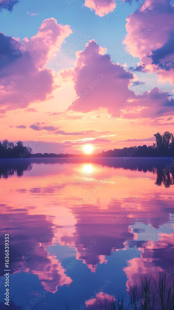 Obraz premium Breathtaking lake sunset with golden reflections and clouds high resolution picture