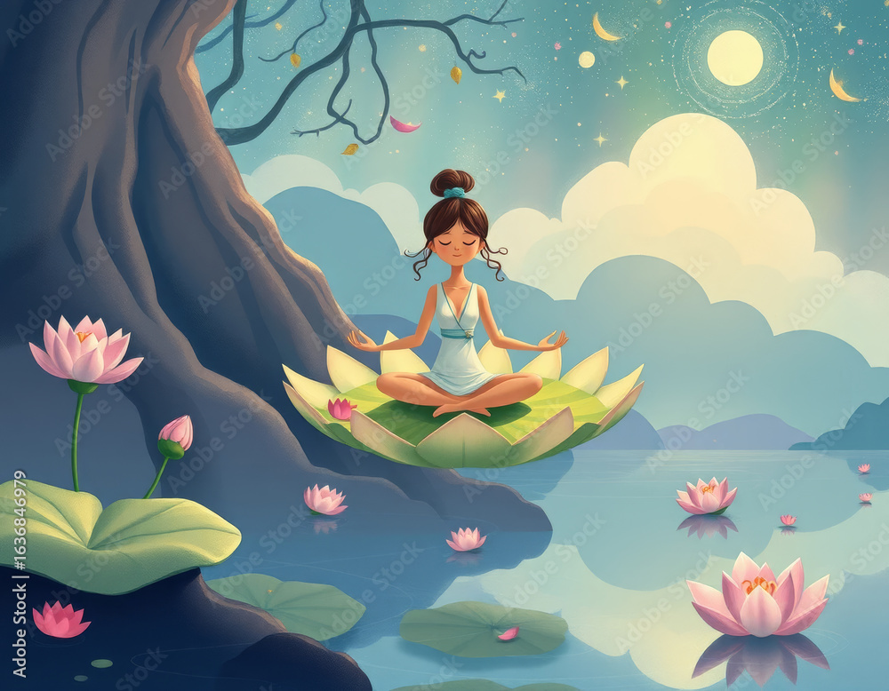 custom made wallpaper toronto digitalMeditative woman on lotus in serene water scene