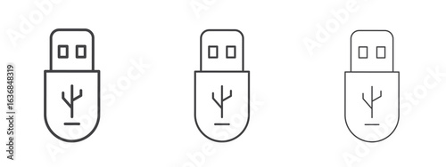 USB icon vector Graphics. Black thin lines icons