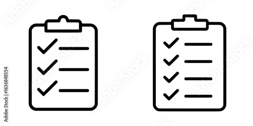 Line art icon for apps and websites depicting a document with logs, checklist, or survey in a modern style