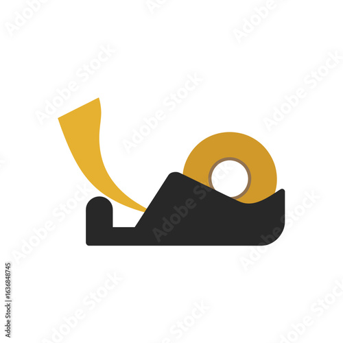 Stylized illustration of a tape dispenser with yellow tape