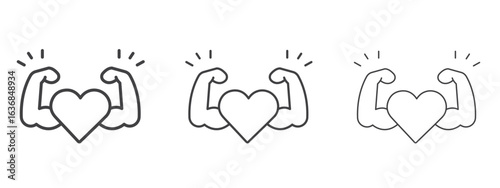 Strong heart icon vector Graphics. Black thin lines icons