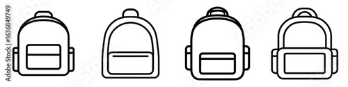 Modern icon for apps and websites featuring a schoolbag or school bag backpack with straps in line art