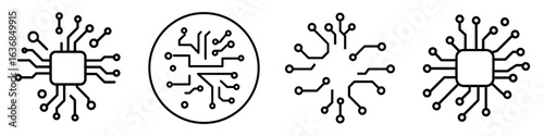 Modern icon for apps and websites featuring line art of computer chip circuit board semiconductors