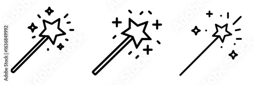 The image of a magician or magic wane filter with sparks serves as a flat modern icon for apps and games