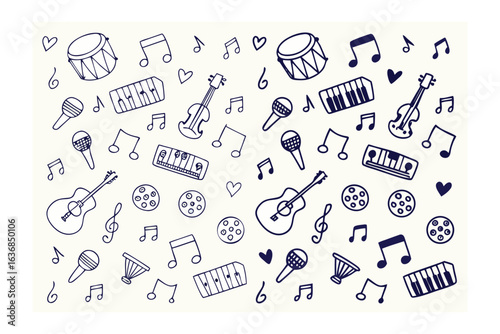 Harmonious Melodies: A whimsical doodle art showcases a collection of musical instruments, each instrument a note in a symphony of creativity and artistic expression.