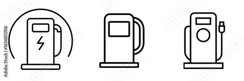 Electric cars have a dedicated charging point, symbolized by a flat modern icon for digital platforms like apps and websites