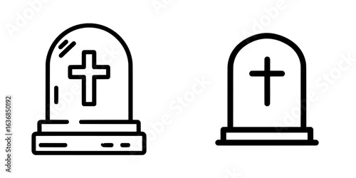 Modern flat icon for digital platforms featuring a gravestone, headstone, or tombstone adorned with a cross to commemorate the deceased