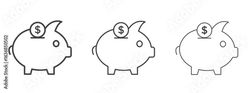 Piggy bank icon vector Graphics. Black thin lines icons