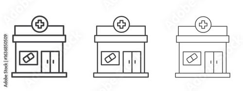 Pharmacy icon vector Graphics. Black thin lines icons