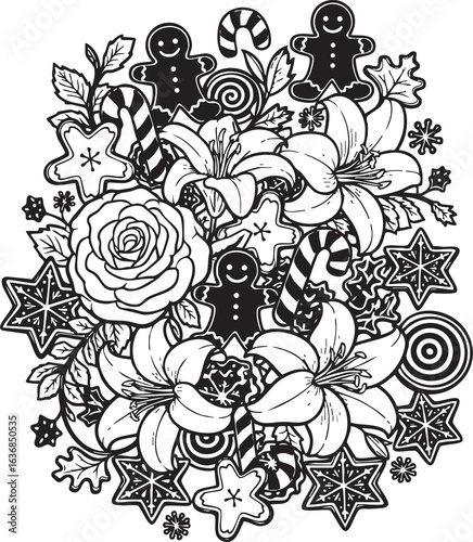 Wallpaper Mural christmas, pattern, flower, vector, floral, design, seamless, vintage, illustration, ornament, decoration, art, wallpaper, nature, decor, texture, element, flowers, mandala, leaf, retro, ornate, lace, Torontodigital.ca