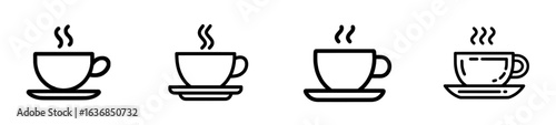A flat modern icon representing a cup of hot cafe coffee or a caffeine-based drink for use on food-related apps and websites