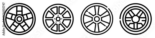 Modern flat icon of an automobile tire alloy wheel with rim for apps and websites, representing a car or vehicle