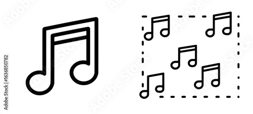 Modern flat icon for music apps and websites featuring notes, song, melody or tune