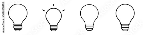 Icon for apps and websites representing an incandescent light bulb or lightbulb that is turned on or symbolizing an idea in line art
