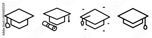 Flat icon of a graduation cap and diploma for use on apps and websites