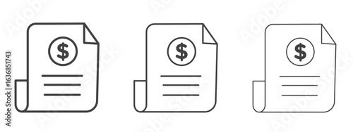 Invoice payment icon vector Graphics. Black thin lines icons