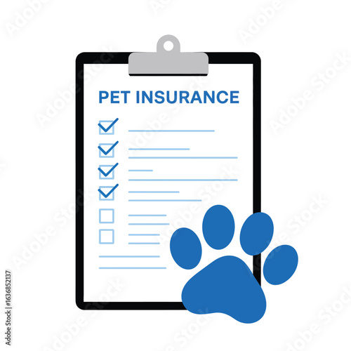 Pet insurance policy checklist and paw print illustration