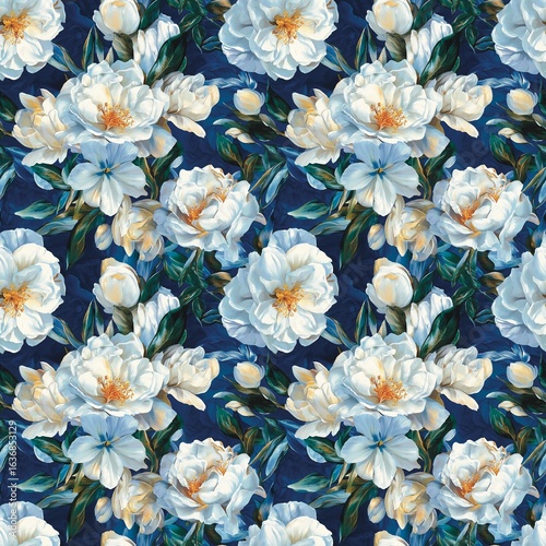  Iris jasmine queen's wreath white roses, blue water color seamless fabric background, beautiful multi-colored fashion Background very beautiful. textile luxury patterned background f
