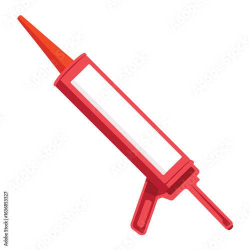 Red sealant gun with blank label for text and white background