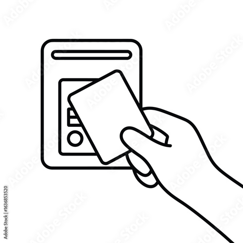 Hand holding access card to security reader for entry