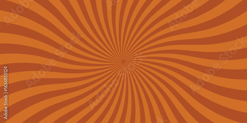 Orange swirl retro design with spiraling lines radiating from a central point creates a dynamic visual composition